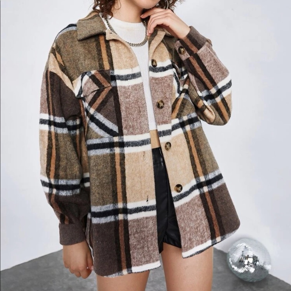 Brown and Black Plaid Shacket